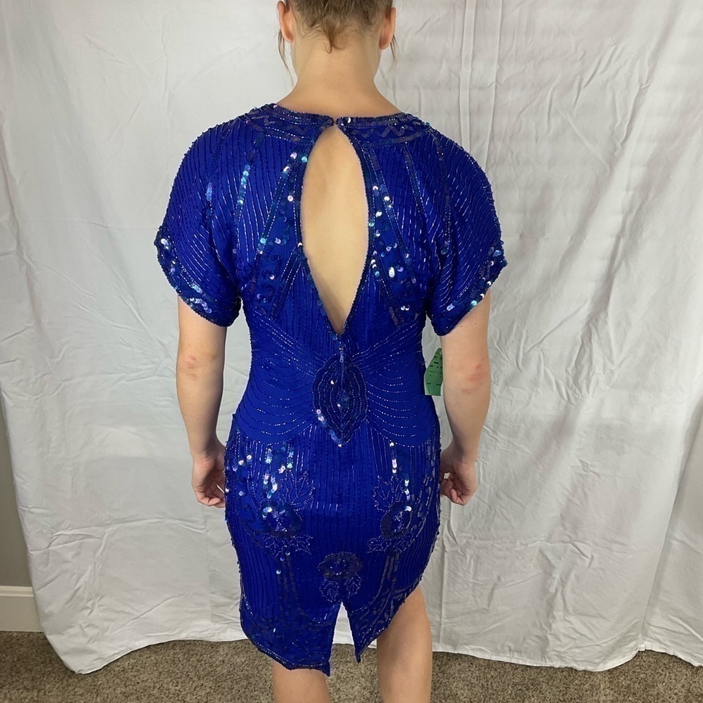 SCALA Milan Paris Los Angeles blue silk sequin vintage dress, New With Tags! - Picture 12 of 12